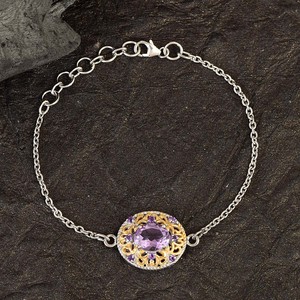 New Flower Shape Amethyst Stone Pure <b>Solid</b> 925 Sterling <b>Silver</b> Rhodium Plated Classic Chain Link <b>Bracelet</b> For Women Fine Jewelry - Product Image 4