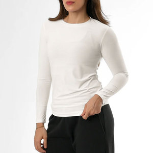 Camiseta Deportiva de Manga Larga para Mujer, Personalizada, de Material Acanalado, Alta Elasticidad, Ajuste al Cuerpo, para Gimnasio, Verano, Running, Absorbe el Sudor - Product Image 1
