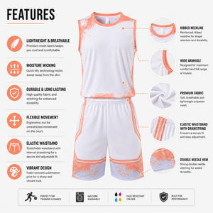 Ensemble d'uniformes de basketball unisexes respirants imprimés par sublimation personnalisée, 100 % polyester, maillot sans manches à col en V et short élastique - Product Image 5