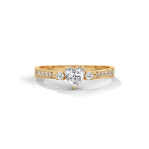 Bague en diamant en forme de cœur plaquée or, solitaire, avec pierres d'accentuation rondes pour femme - Product Image 1