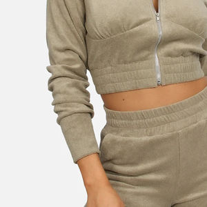 Women's Casual Solid Pattern Crop Hoodie Joggers Breathable Fleece Track Suit Long Plain Dyed Technics for Active Wear - Product Image 6