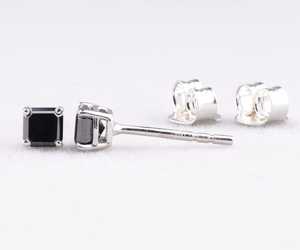 <b>Emerald</b> <b>Stud</b> Earrings Pair Minimalist Bohemian Style Natural Diamond Dainty Enhanced Black Diamond <b>Studs</b> Earrings Gift - Product Image 2