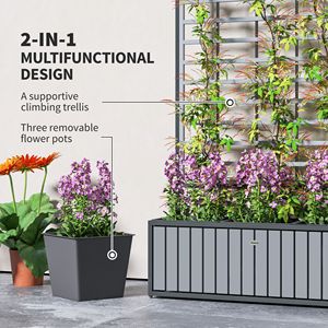 แปลงปลูกผักยกพื้นไม้สีเทาขนาด 29 x 11 x 52 นิ้ว พร้อมโครงตาข่ายและกระถางแบบถอดได้ สำหรับสวนหลังบ้าน ลานบ้าน และระเบียง - Product Image 4