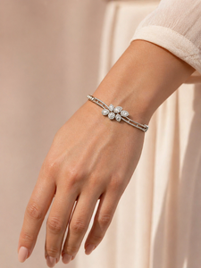 Women's White Silver Lab Grown Diamond <b>Cute</b> Classic Flower Design Brilliant Cut D Color Natural Wedding <b>Bracelet</b> - Product Image 1