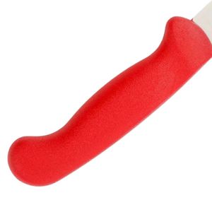 Couteaux à éplucher utilitaires à manche rouge avec lame étroite argentée, extrémité de poignée arrondie et protège-doigts pour la découpe et l'épluchage des aliments - Product Image 4