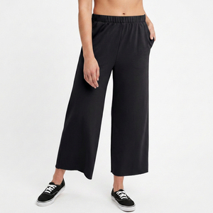 Pantalon large taille haute pour femme, longueur mollet, 100 % coton respirant, coupe ample, poches latérales, style printemps - Product Image 5