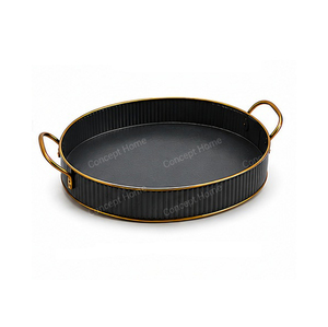 Black Oval <b>Stainless</b> <b>Steel</b> Handmade Eco-Friendly Serving <b>Tray</b> with Handles for Residential Use - Product Image 5