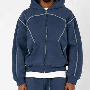 Sudadera con capucha oversize de algodón pesado con cremallera y costuras invertidas estilo streetwear al por mayor - Product Image 3