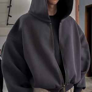 เสื้อฮู้ดดี้ผู้ชายแบบสตรีทแวร์ผ้าฟลีซถักพิมพ์ลายตามสั่ง OEM น้ำหนัก 600 กรัม ทรงโอเวอร์ไซส์ บ็อกซี่ ครอปฟิต ซิปหน้า แบบยูนิเซ็กส์ - Product Image 6