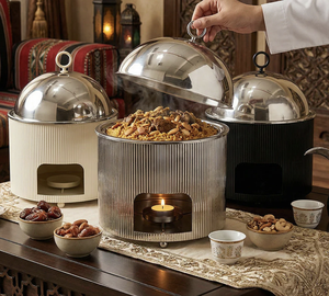 Chauffe-plat moderne et écologique de qualité durable, en acier inoxydable poli argenté avec couvercle métallique, idéal pour les buffets de mariage - Product Image 3