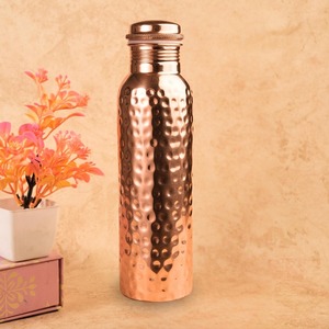 Hammered Copper <b>Water</b> <b>Bottle</b> 1000ml Screw-On Lid Reusable Outdoor Camping Hiking Modern Design Metal Children Use Boiling <b>Water</b> - Product Image 3