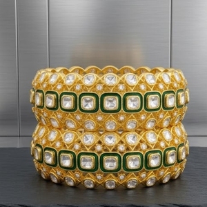 925 Silver 925 Silver Monzo Bangles Green Stone Crystal Designer <b>Kada</b> Set for Women's Everyday Wear Jewelry - Product Image 2