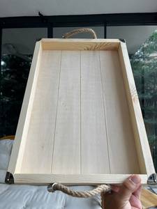 Handmade Wood Serving <b>Tray</b> with Handles: Rustic Wooden Decor Serving <b>Tray</b> to <b>Dinner</b> Plate Daily Decoration Items - Product Image 5
