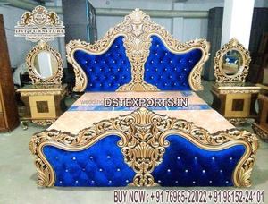 Cama Moderna de Madera de Teca Tallada a Mano con Acabado Negro y Dorado, Tamaño Queen, Estilo Antiguo, Muebles de Dormitorio - Product Image 4