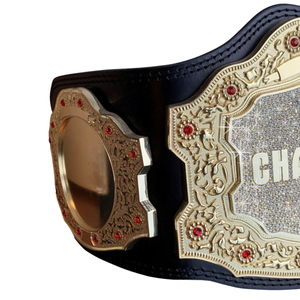 Cinturón de Campeonato Personalizable con Detalles en Oro y Centro Brillante, Cinturones de Campeonato de Cuero Negro de Primera Calidad - Product Image 3