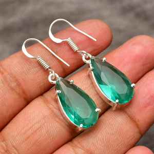 ต่างหูพลอยพาราอิบาทัวร์มาลีนทำมือ เงินแท้ 925 เครื่องประดับพลอยธรรมชาติ สีฟ้าเขียว ต่างหูสำหรับผู้หญิง ของขวัญ - Product Image 6