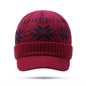 Gorro de Punto Unisex, 100% Acrílico, Cálido para Invierno, Estilo Casual, Patrón Geométrico, Color Rojo, para Adultos, Circunferencia de Cabeza 56-58CM - Product Image 6