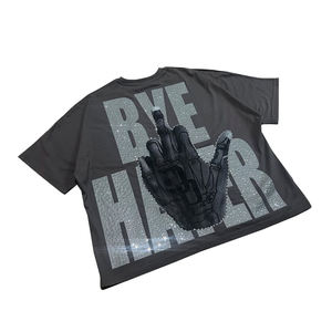 Camiseta Gráfica de Algodón Grueso Oversize para Hombre al por Mayor Personalizada con Pedrería Estilo Hip Hop Streetwear - Product Image 4