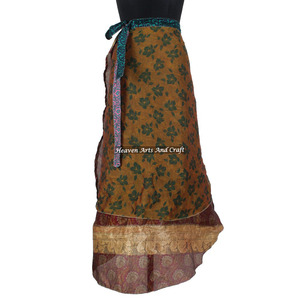 Falda Envolvente de Seda India Estampada Multicolor, Sari de Seda India Auténtico Vintage, Faldas Envolventes Mágicas, Falda Envolvente para la Playa - Product Image 6