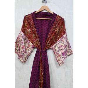 Robe longue kimono en soie patchwork, robe de mariée bohème, robe sexy imprimée faite à la main pour femmes - Product Image 3