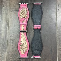 Bracelets de montre intelligents en cuir véritable sculpté à la main de qualité supérieure, élégants, avec boucle à ardillon pleine taille, en cuir véritable, pour remplacement