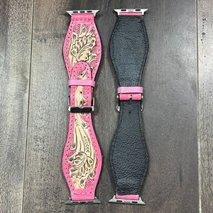 Top Quality Hand Tooled Floral Carved Leather Smart Watch Bands Stylish Genuine Leather Full Size <b>Pin</b> Buckle Replacement Straps - Product Image 6