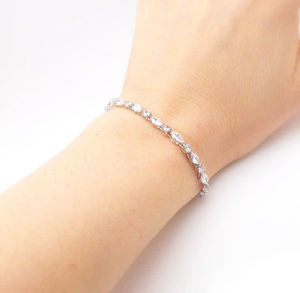Pulsera de Plata 925 con Moissanita Corte Marquesa para Mujer, Chapada en Plata, Cadena Clásica, Regalo de Boda, Joyería para Fiesta - Product Image 1