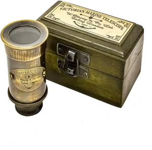 Telescopio de vidrio espía de latón de mano para niños, decoración náutica, regalo pirata en caja de madera para telescopio y binoculares para niños - Product Image 5