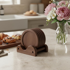 Ensemble de sous-verres en bois de bambou naturel avec support, sous-verres ronds minimalistes, protection de table pour tasses à café, mugs, verres, salle à manger - Product Image 4