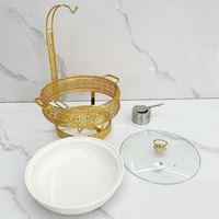Chauffe-Plat de Luxe en Acier Inoxydable et Céramique 13L Doré avec Couvercle Suspendu pour Buffet, Restaurant et Fêtes