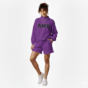 Conjunto de Pantalones Cortos y Top de Cuello Alto para Mujer, Diseño Sólido, Felpa de Algodón Transpirable, Impresión de Logotipo Personalizado, Venta al Por Mayor - Product Image 2