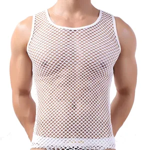 Men's Green <b>Mesh</b> Tank <b>Top</b> O-Neck Knitted Breathable Hollow Out Casual Style - Product Image 3