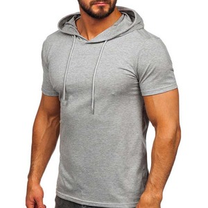 Sudadera con Capucha de Alta Calidad con Logotipo Personalizado Bordado, Manga Corta, 100% Algodón, Felpa, para Hombre, Color Gris Jaspeado, Secado Rápido para Verano - Product Image 4