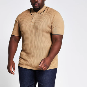 Polo de punto gofrado para hombre, manga corta, con detalles en contraste, corte regular, mezcla de algodón, tops de verano, moda masculina, suave - Product Image 5