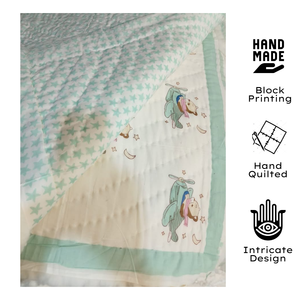 Cartoon Design Jaipur Hand Block Print Soft Baby Quilt 60"X40" size Durable 100% Cotton Reversible for Home Travel Gifting use - Product Image 2