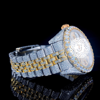 Montre-bracelet de luxe indienne en acier inoxydable entièrement sertie de diamants blancs, mouvement mécanique, résistante à l'eau 3 ATM, idéale pour les fêtes/cadeaux