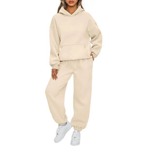 Ensemble de survêtement deux pièces en coton épais pour femme, à séchage rapide, avec sweat à capuche et pantalon de jogging uni - Product Image 4