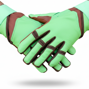 Guantes de Bateo de Béisbol de Cuero Verde Lima y Marrón, Diseño Ergonómico de Articulación Flexible, Cierre de Gancho y Bucle para Jugadores Adultos - Product Image 2