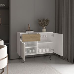 Tori 39 \ "ampio tavolo Console bianco-rovere naturale con due armadi un cassetto quattro ripiani - Product Image 2