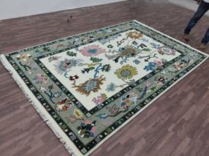 Tapis en laine fleuri fait main, tapis Oushak noué à la main, tapis oriental traditionnel pour salon, chambre à coucher, décoration de la maison - Product Image 2