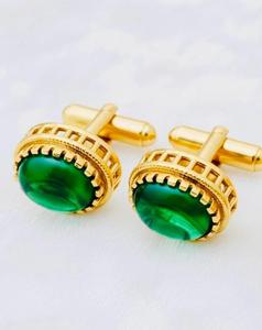 Boutons de manchette de luxe en pierre vert émeraude et ton or, polis, pour mariage, fête, affaires, bijoux pour hommes, accessoires cadeaux - Product Image 1