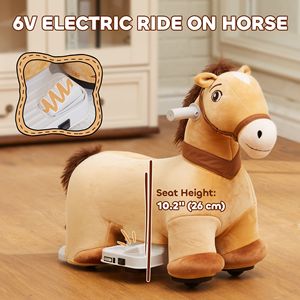 Cavallo a Dondolo Elettrico a Batteria 6V per Bambini 18-36 Mesi, con Musica e Ruote in PU, Colore Marrone - Product Image 4