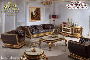 Glossy Golden Teak Wood Royal Living Room Furniture Modern Design Living Room Furniture in <b>9</b> Pieces Contemporary Living Room USA - Product Image 6