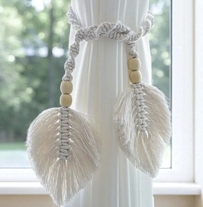 Macrame Leaf Curtain <b>Tiebacks</b>: Boho Cotton Window Decor - Product Image 2