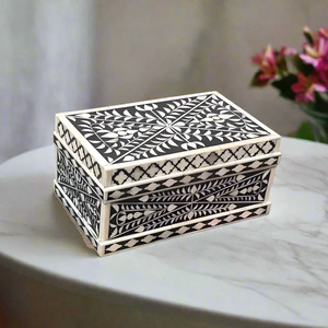White and <b>Grey</b> Bone Inlay Jewellery <b>Box</b> Handcrafted Wooden <b>Storage</b> Case for Elegant Vanity Organization at lowest prices - Product Image 2