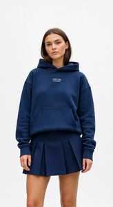 Sudadera con Capucha Azul Marino Extra Grande con Bolsillo Canguro, Sudadera con Capucha Lisa con Logotipo Frontal - Product Image 1
