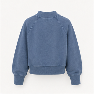 Sweat-shirt court pour femme bleu poussière personnalisé, col rond, manches ballon, ourlet côtelé, pull WSS-0045 - Product Image 2