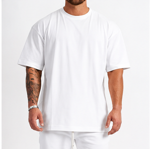 T-shirt en coton tricoté 100 % pour homme, grande taille, coupe classique, respirant, pour le fitness et le quotidien, personnalisable avec logo, vente en gros - Product Image 1
