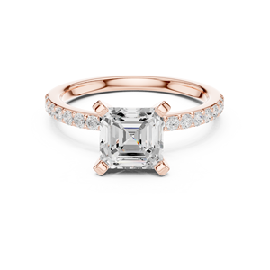 Rose Gold Emerald Cut Lab Grown Diamond Pavé Engagement Ring Wedding Ring for Women - Product Image 3