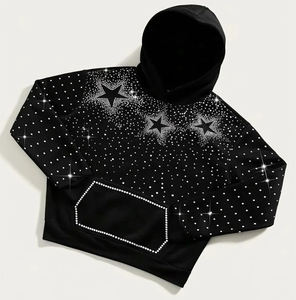 Sudadera con Capucha Negra con Pedrería en Forma de Estrella, Unisex, Impermeable, Transpirable, de Invierno, Tejida, de Poliéster/Rayón, con Cristales Brillantes - Product Image 1